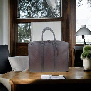 Coach Metropolitan Slim Brief Leather Briefcase Laptop Bag Dark Burgundy Red 15"